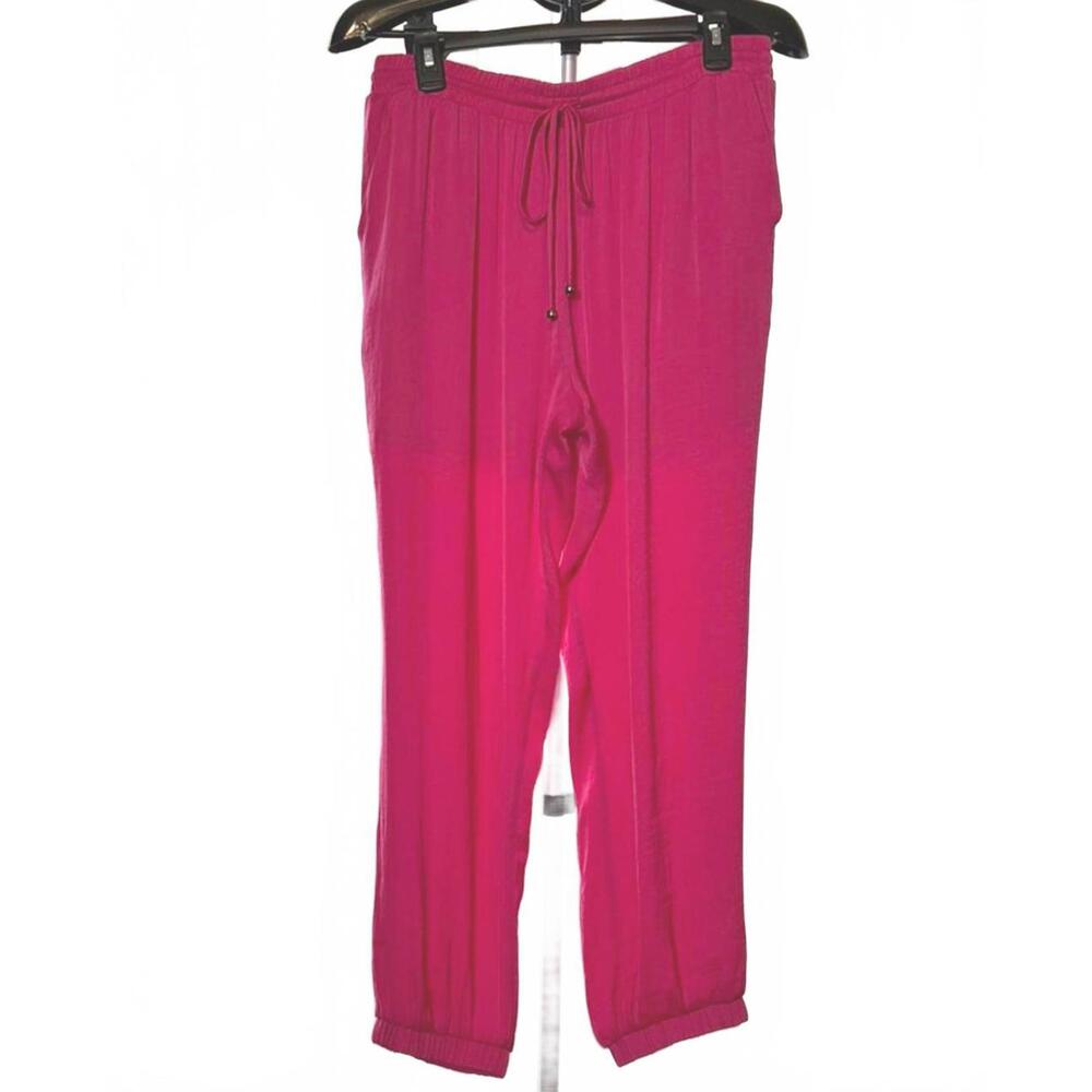 NAKED ZEBRA WOMENS LINED JOGGERS LRG FUSHIA PINK SILKY SATIN SOFT DRESSY NWT